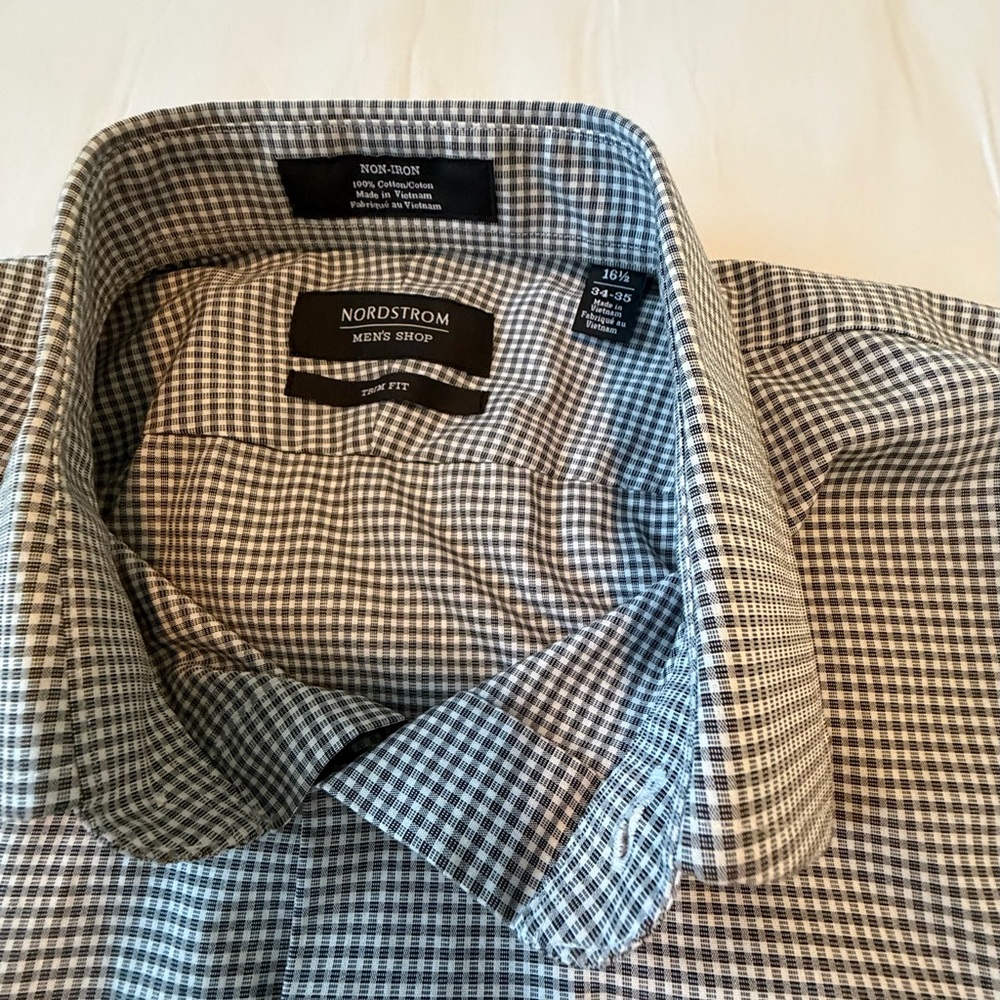 ❌❌SOLD❌❌Nordstrom Mens Shop Trim Fit Non Iron Check Dress Shirt 16.5 34 35 - Picture 7 of 10